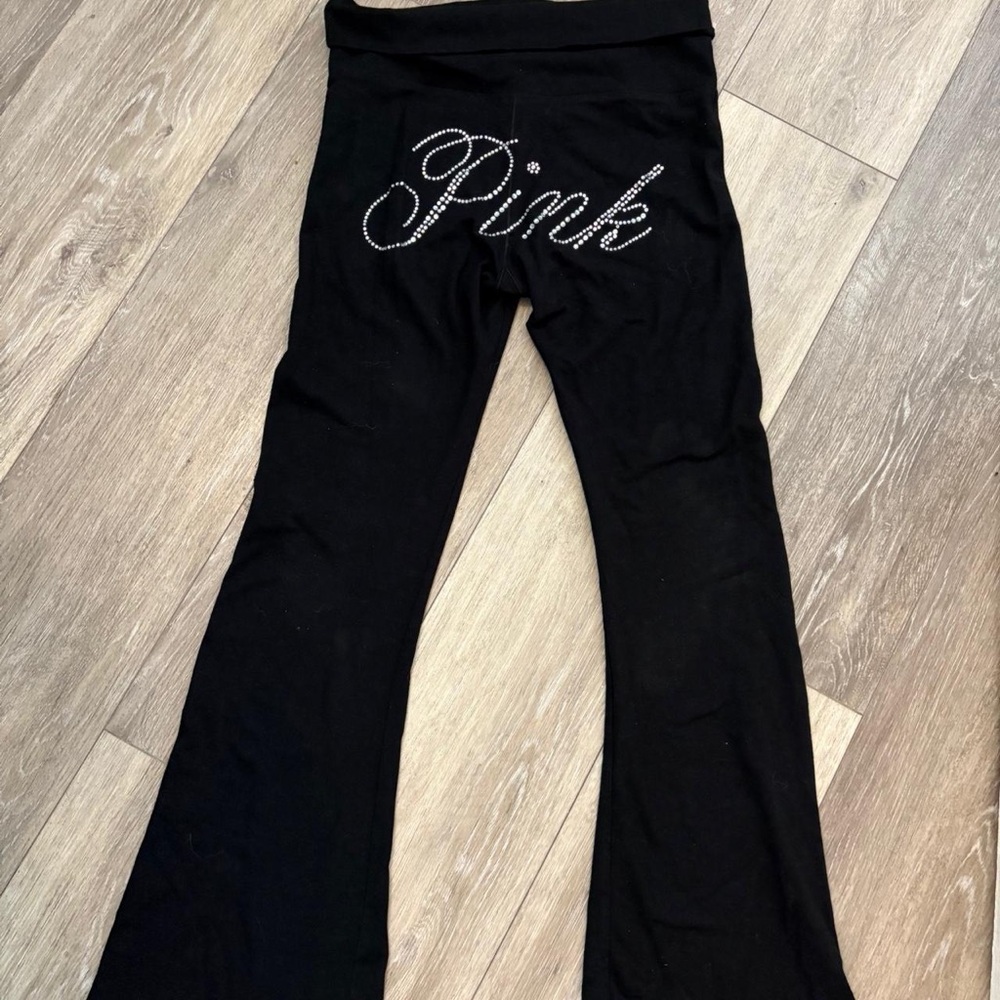 Rhinestone vs pink flare leggings